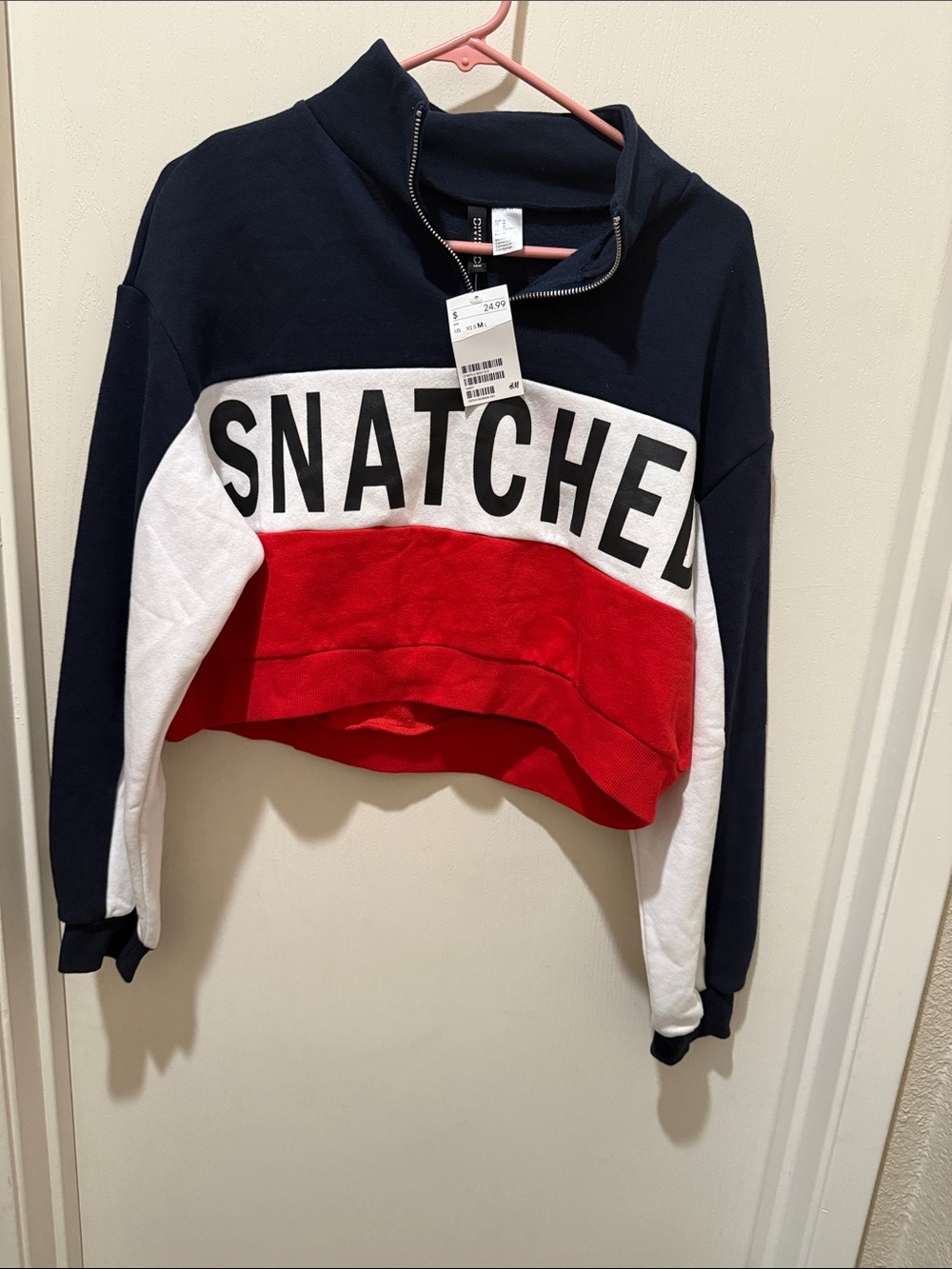 Divided Colorblock Cropped Cowl Sweater - Navy/White/Red